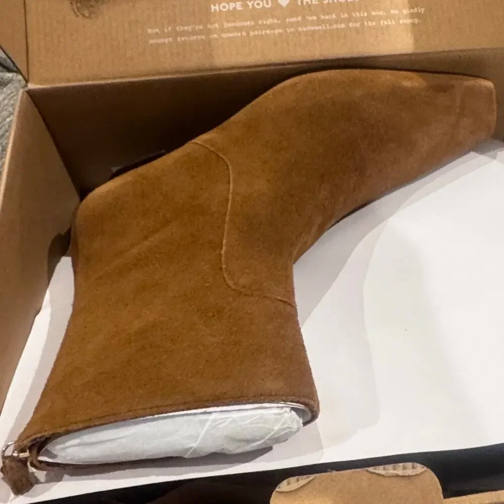 Madewell The Lexie Ankle Boot Square Toe Warm Chestnut Suede Leather Size 8 NWB